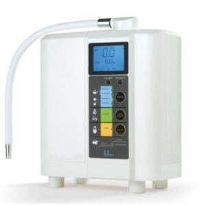 A water ionizer is shown with the display showing the time.